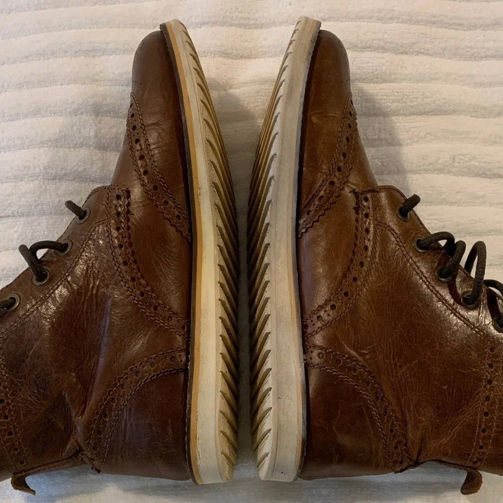 Crevo Men's Chestnut Leather Brogue Boardwalk Wingtip Ankle Boots Size 11​​​​​